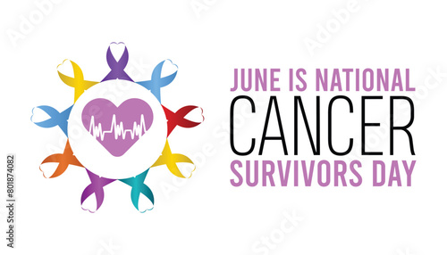 National Cancer Survivors Day observed every year in June. Template for background, banner, card, poster with text inscription.