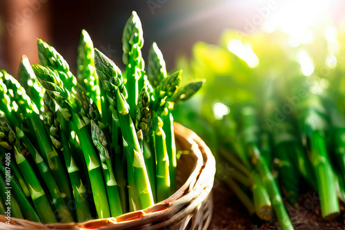 Harvest fresh asparagus, a basket full of asparagus.