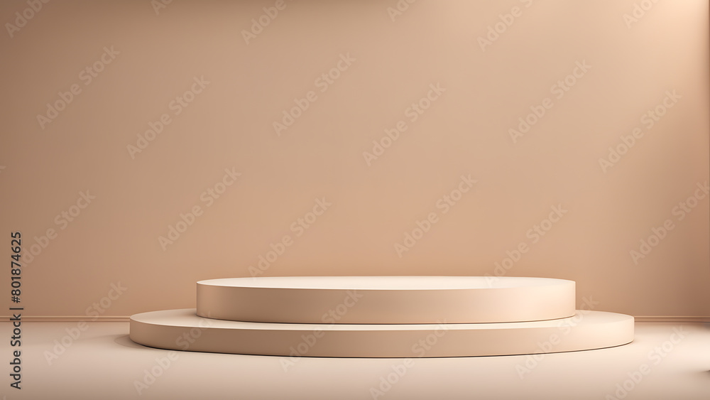 A white pedestal with two steps is set against a tan wall A white pedestal with two steps is set against a tan wall
