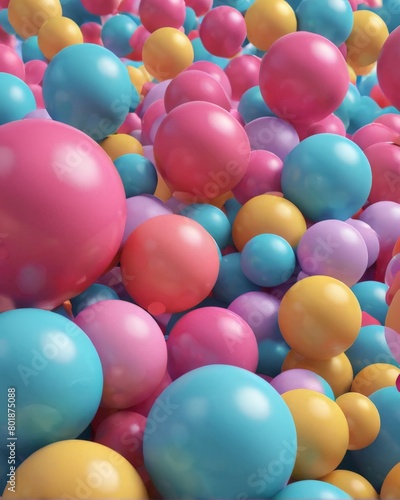 Colorful balloons background, 3d render illustration with depth of field