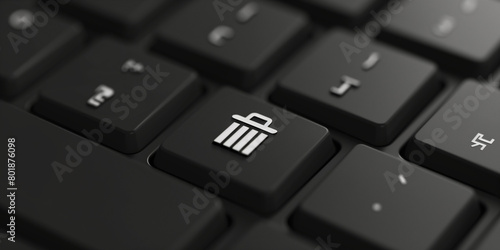 A close-up shot of a button on an AI keyboard, featuring a garbage can icon symbolizing deletion or removal. The image depicts technology and digital interface concepts, ideal for illustrating AI 