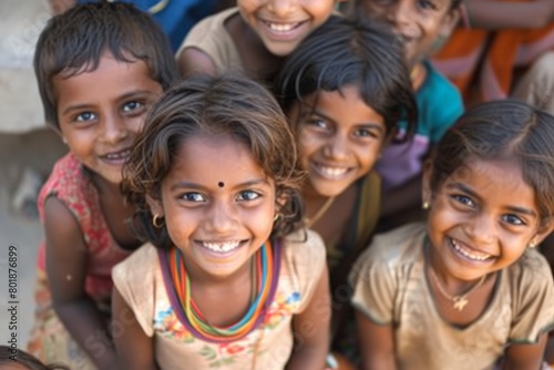Group of indian kids smiling and looking at the camera  India