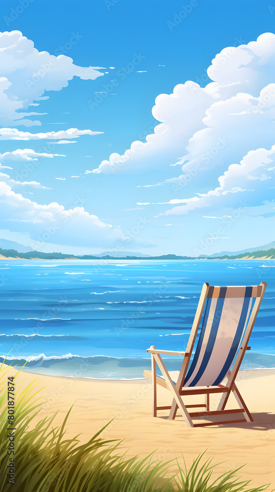 Beachside Bliss, Idyllic Summer Day by the Coast, Realistic Beach Landscape. Vector Background