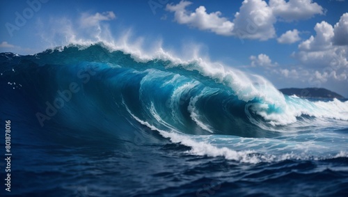 Beautiful deep blue tube wave in the Ocean © ponpary