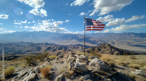 American flag attached on mountain on memorial day