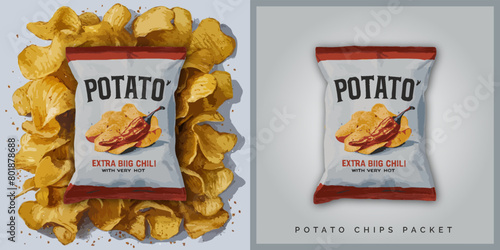Vector 3d Potato chips bag design