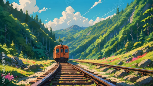 A train track in the middle of the forest mountain landscape