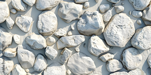 White grey pebbles on sand background