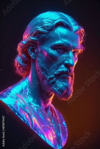 statue of greek old man in neon colour