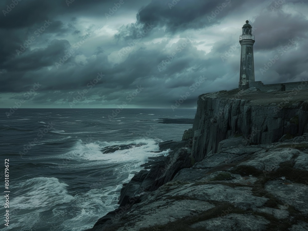 Convey the isolation and resilience of the lighthouse amidst the raging storm.