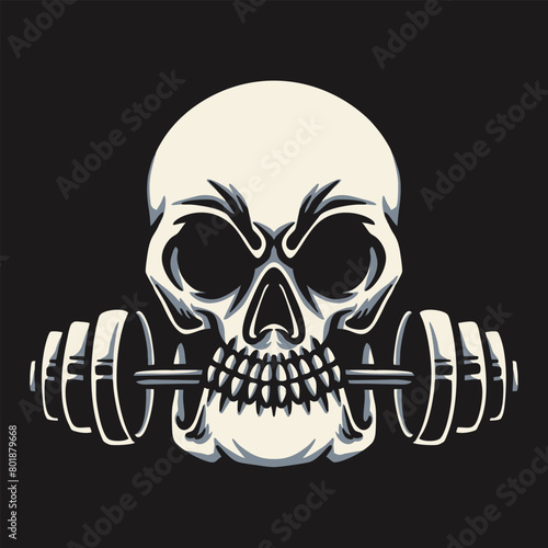Skull Barbell Gym Vector Illustration