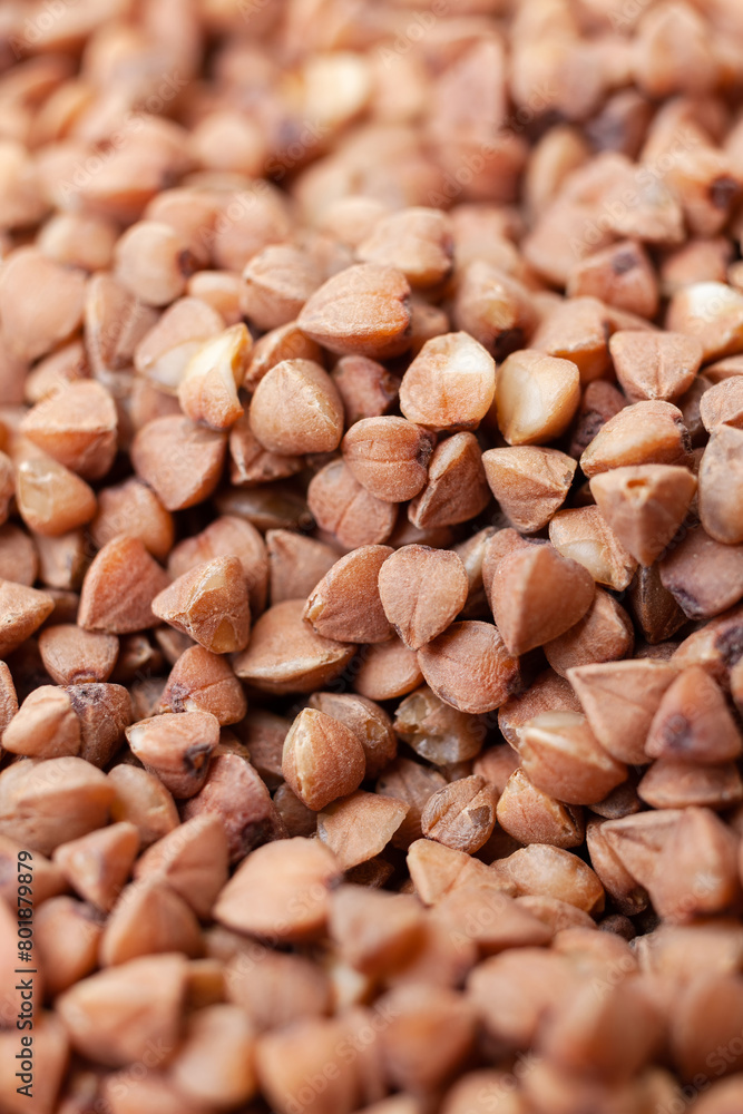 Uncooked, brown buckwheat grains background. Dry buckwheat grains. Close-up Uncooked, brown buckwheat grains background. Dry buckwheat grains. Close-up