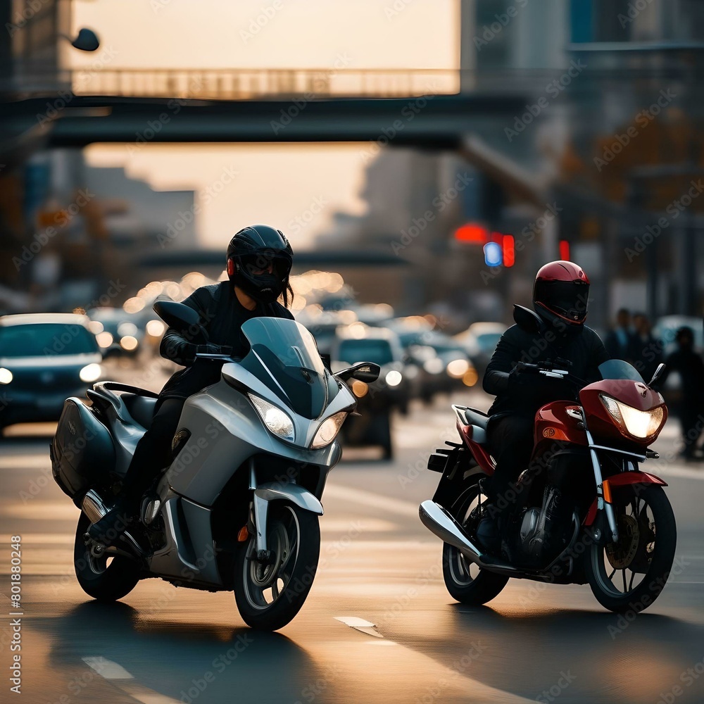 Rush hour traffic with motorcycle in city Rush hour traffic with motorcycle in city