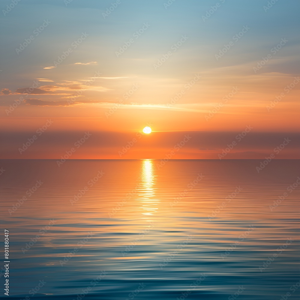 A serene and ethereal seascape is captured during the early moments of a hazy sunrise,with the sun's golden rays gradually breaking through the veil of mist that envelops the horizon. 