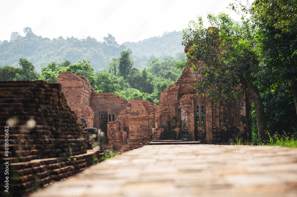 Temple at My Son Sanctuary, Quang Nam, World Heritage Site, Vietnam in sunlight, exploration, temples, crusade, explore old ruins