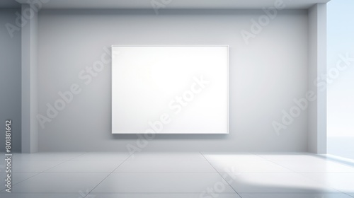White blank board centrally positioned within the frame in the room.