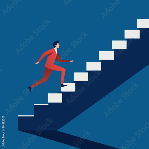 A man is running down a spiral staircase