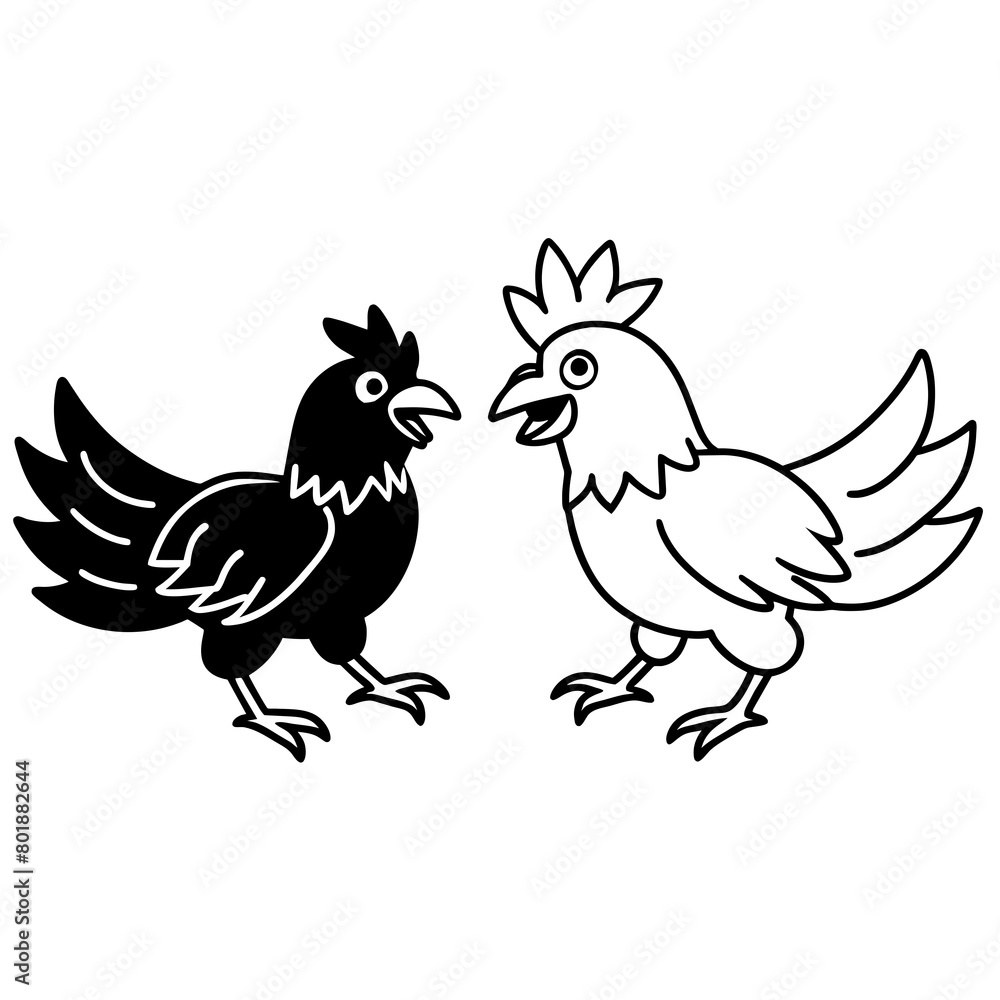 Obraz premium Whimsical Showdown Bird line art vector 