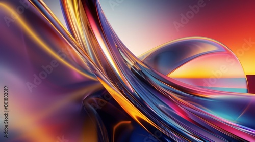 Smooth colorful wave lines on blue neon color light background