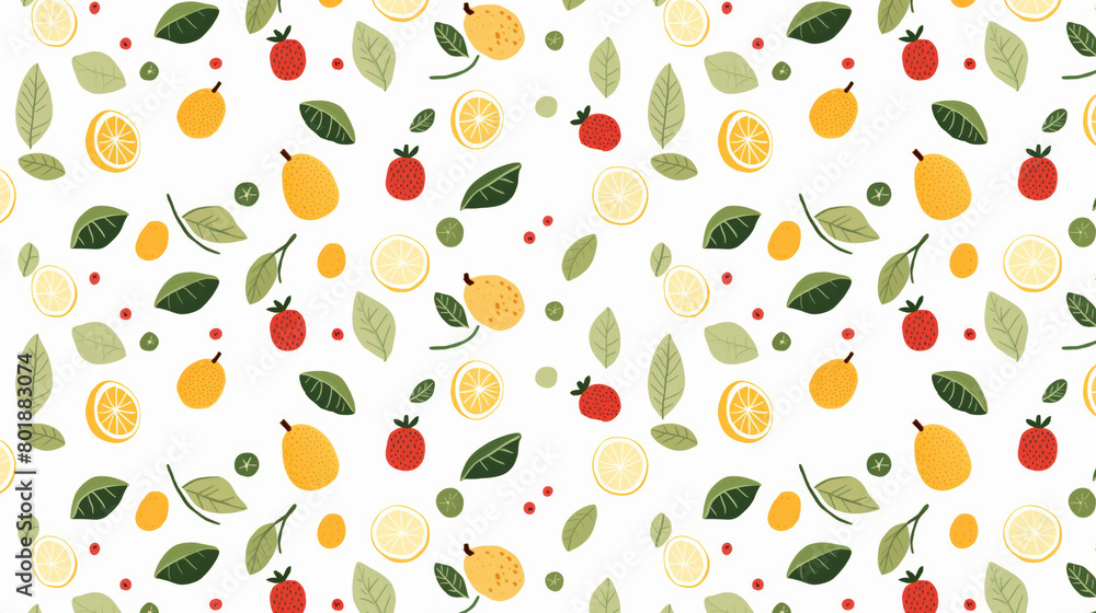 A seamless pattern of lemons, strawberries, and leaves. A seamless pattern of lemons, strawberries, and leaves.