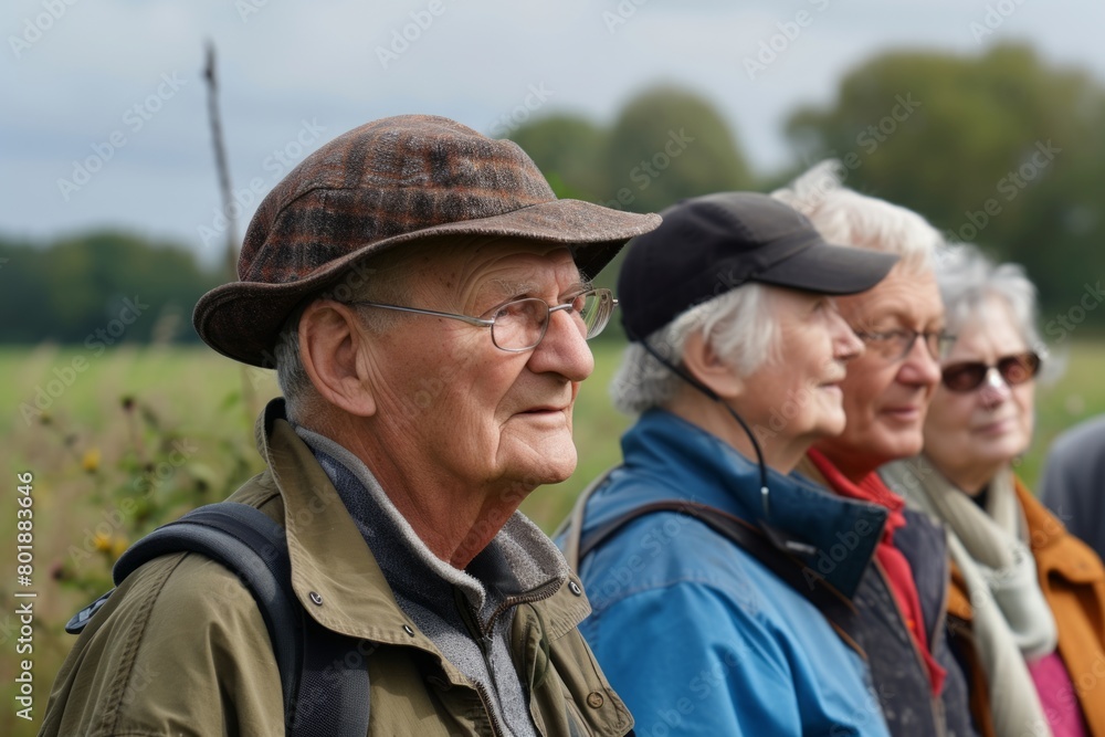 Group of elderly people walking in the field. Selective focus. Group of elderly people walking in the field. Selective focus.