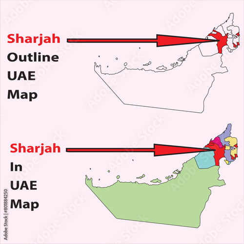 Obraz na plátne Sharjah map vector, outline, political , road, tourist, city, metro, railway, ph