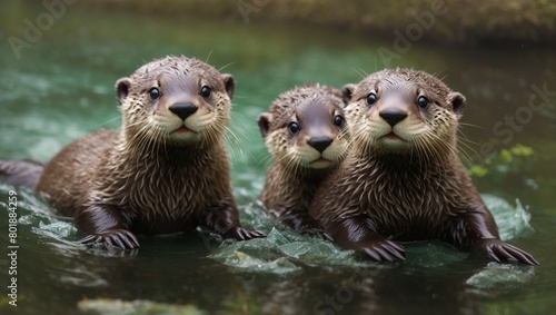 otter babies in the water