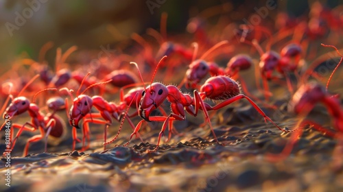 An army of red ants marching in formation, determined and unified in their quest for resources. © Plaifah