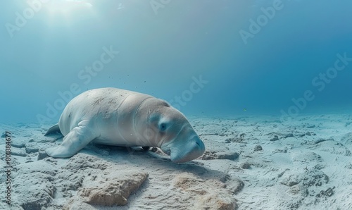 dugong feeding sea grass on seabed. photo