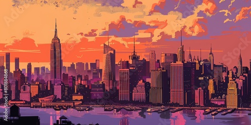 comic book skyline completely mix Brown and Purple