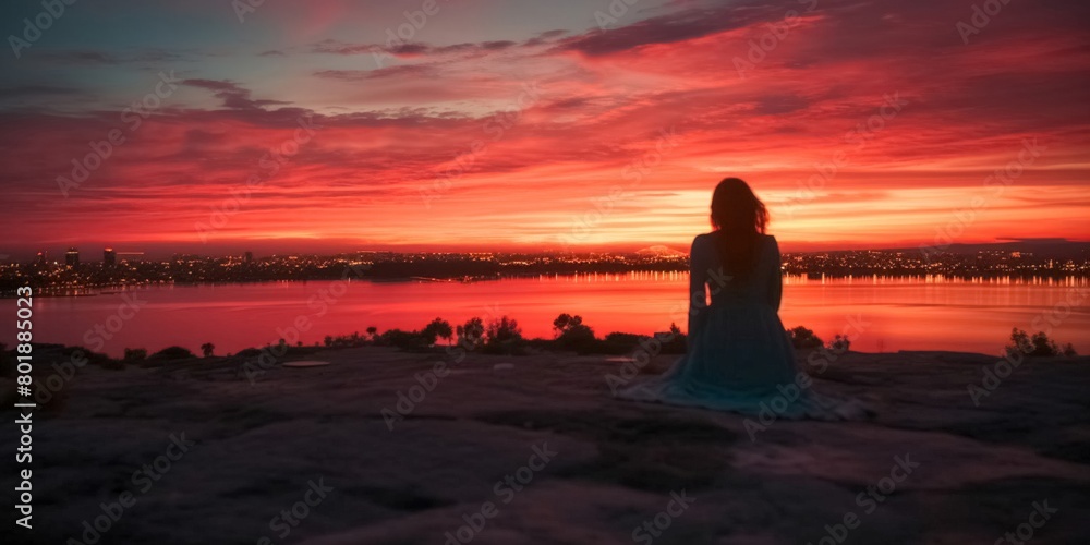 woman watching sunset
