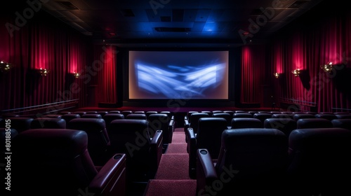 Renovated theater with modern seating, advanced sound system, and dramatic lighting,