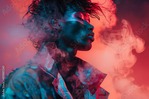 Capture a male model in a fashion editorial with a conceptual theme, mixed futuristic and vintage, or avant-garde, using creative styling and props to convey the theme.