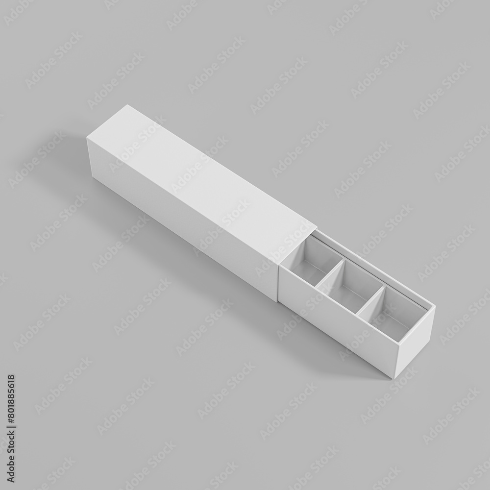 long box mockup with sliding sleeve, realistic open slide box empty ...