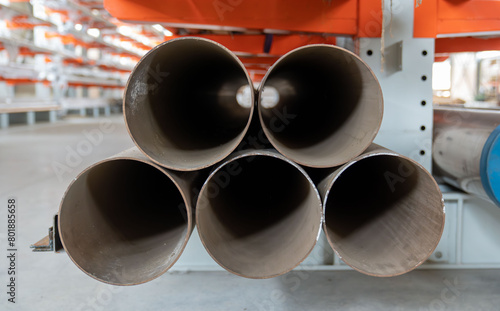 Pipes stack, straight copper. Industrial pieces of pipelines for conduit, factory or construction works © zebronit