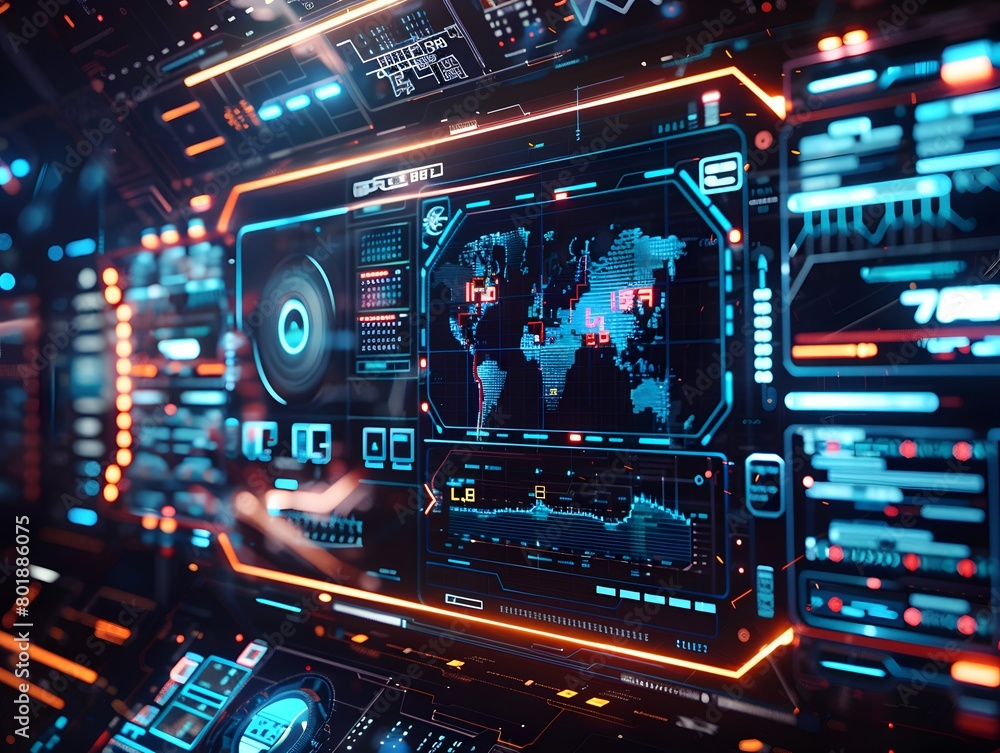 Sci-Fi Futuristic HUD Dashboard Display Visualizing a Virtual Landscape Sci-Fi Futuristic HUD Dashboard Display Visualizing a Virtual Landscape