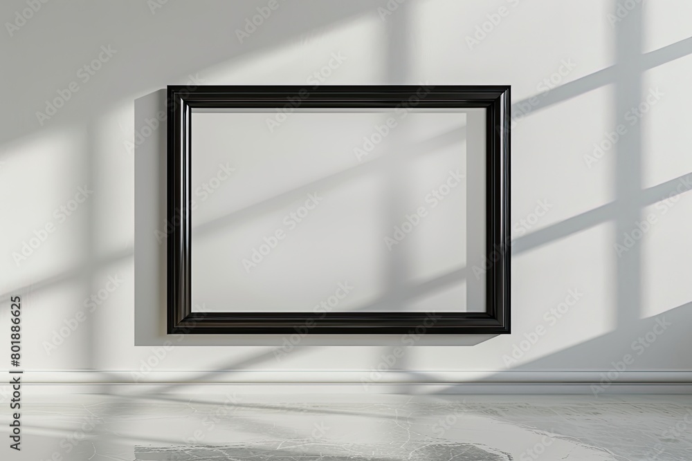 Fototapeta premium Minimalist Interior with Empty Picture Frame and Sunlit Window