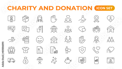charity and donation icon set. charity and donation icon set, Help, volunteer, donated assistance, sharing, and solidarity symbol. Solid icons vector collection.