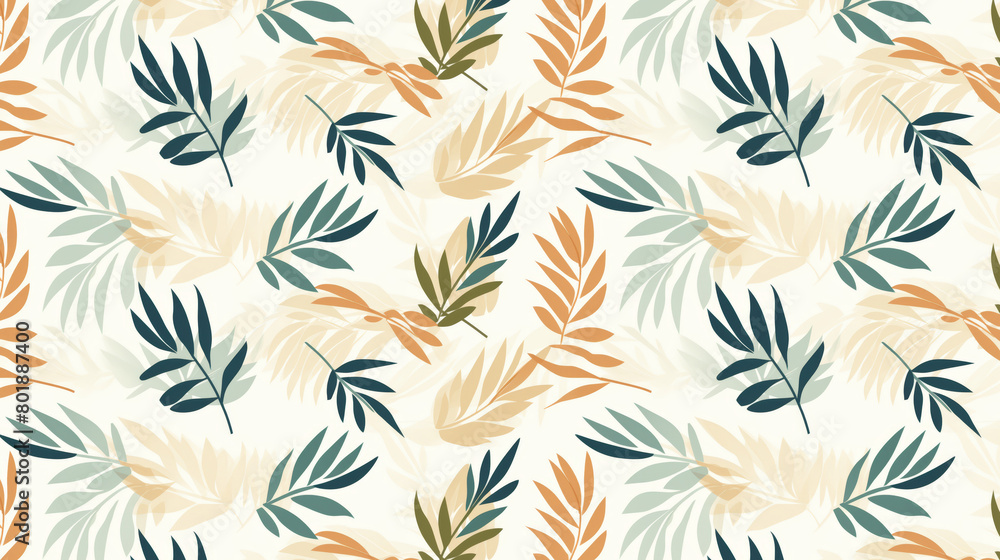 A seamless vector pattern with hand drawn abstract leaves and branches in a trendy mid-century modern style.