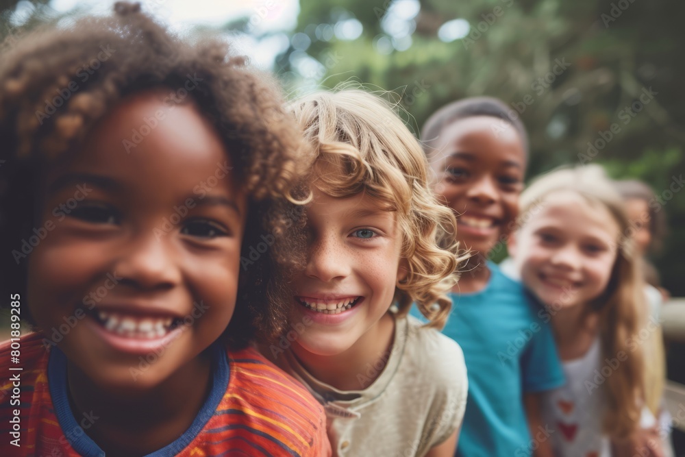 Portrait of a group of children smiling and looking at the camera Portrait of a group of children smiling and looking at the camera