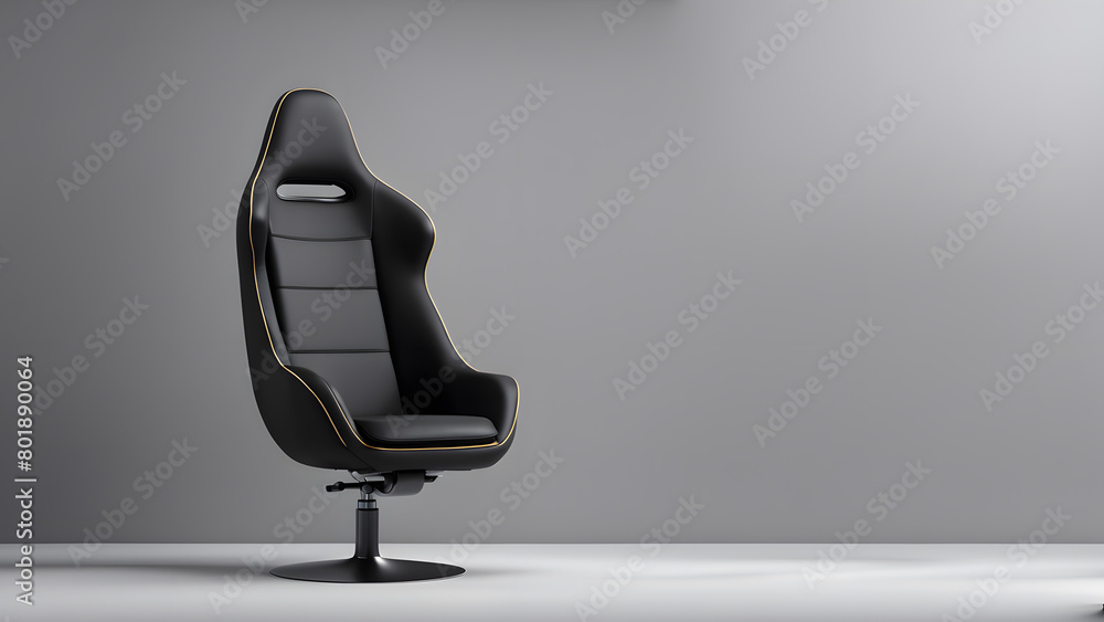 © Jati - A black chair with a yellow stripe on it sits in front of a white wall