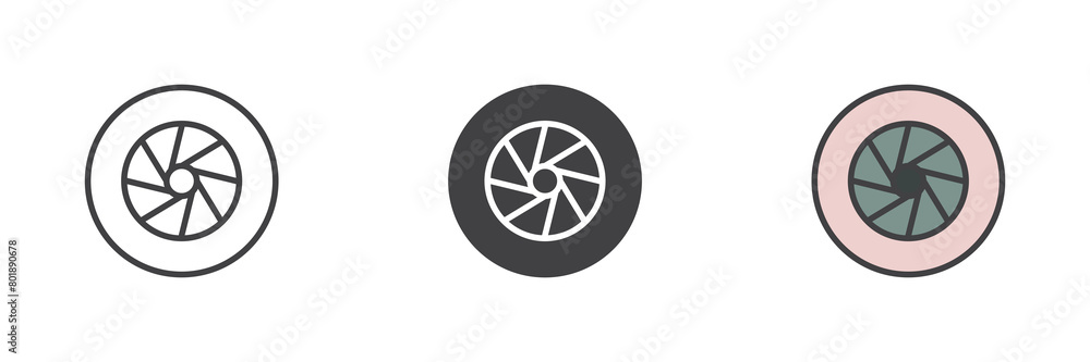 Camera shutter different style icon set Camera shutter different style icon set