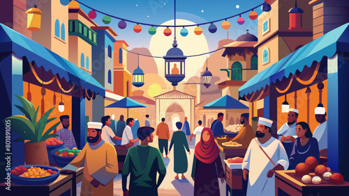 Vibrant Middle Eastern Market Scene at Twilight
