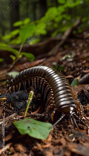 Spiraling Millipede Navigating the Lush Forest Floor © T