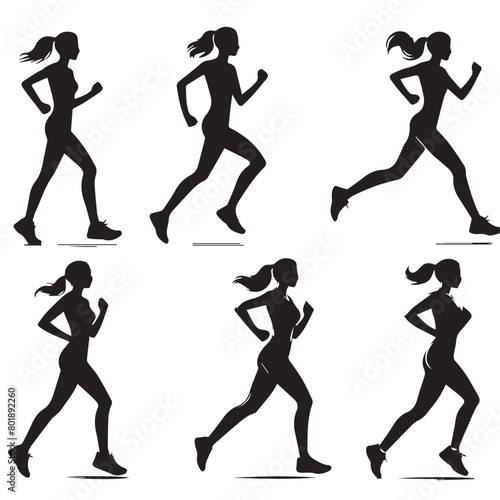 Vector set of running people silhouette with simple silhouette design style photo