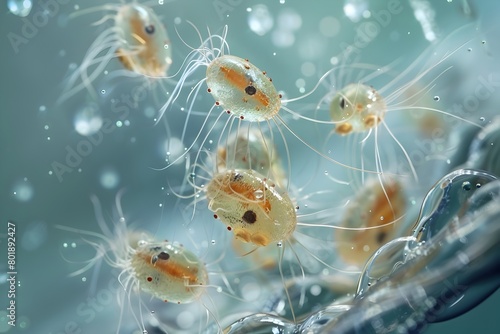 Microscopic Aquatic Invertebrates Feeding on Bacteria in Water photo