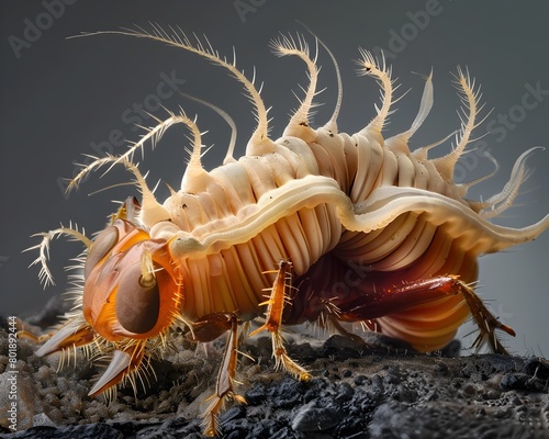 Detailed Photograph of Nematomorph Horsehair Worm Emerging from Host Insect photo