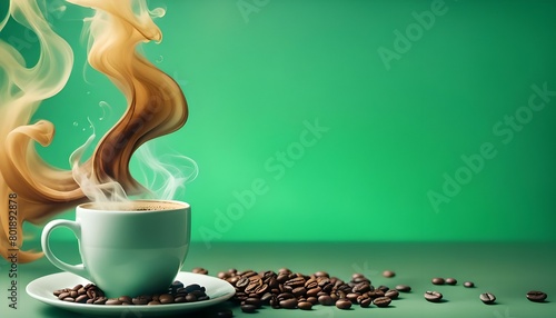 coffee with smoke motion on green screen forming a gentle curved movement with soft color gradations