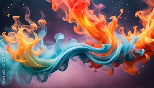 Fire spraks, creative abstract vitality impact smoke photo forming a gentle curved movement with soft color gradations