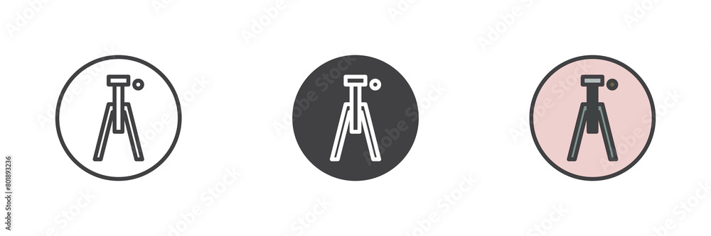 Camera tripod different style icon set Camera tripod different style icon set